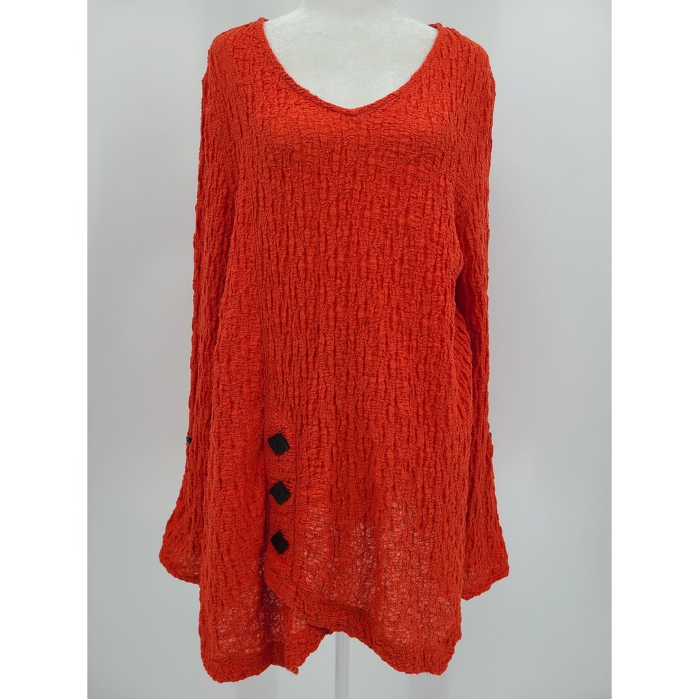 Ali Miles Asymmetrical Boho Lagenlook Tunic Top L Women Red Crinkle Textured - Picture 1 of 12